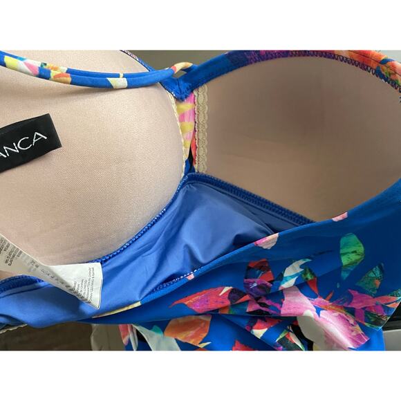 La Blanca Blue Tropical Floral Tankini Swimsuit Top - Picture 10 of 11